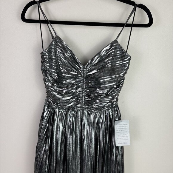 Socialite Metallic Midi Dress Silver Pleated XS NWT Ruched Bodice Holiday Party - Picture 3 of 13